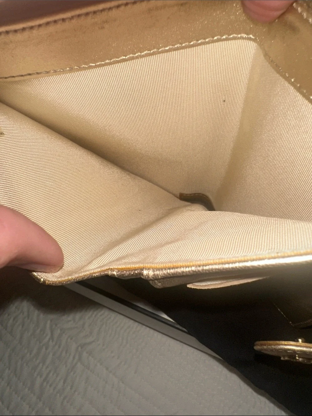 CHANEL Gold Quilted Leather Wallet